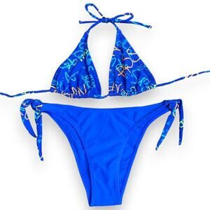 Vintage deadstock blue scribble print bikini set